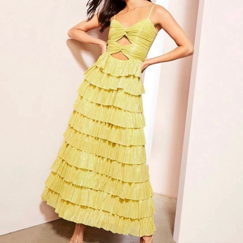 Gianni Bini Lemon Yellow Tiered Maxi Dress